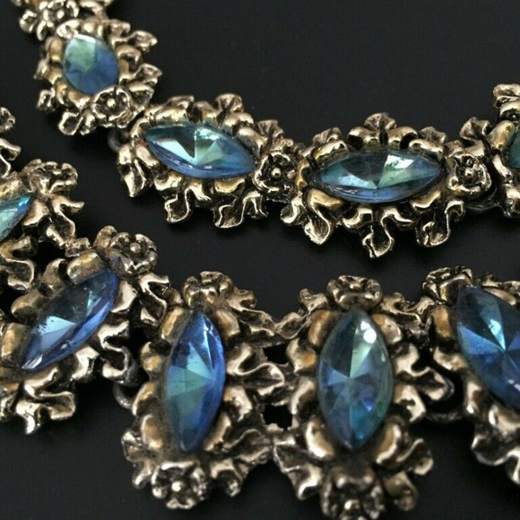 SOLD vtg Blue Givre Glass Necklace Bracelet Set - Picture 2 of 7